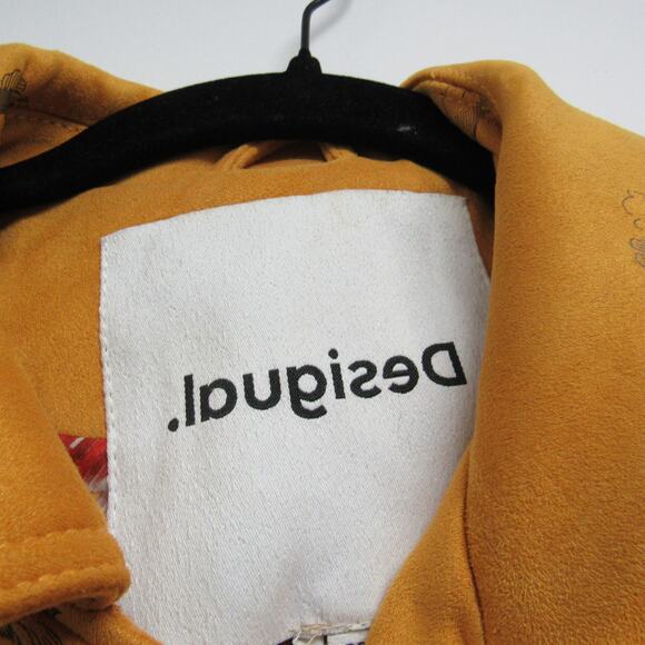 Desigual Yellow Floral Biker Jacket Size 38 - Picture 2 of 5